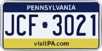 PA license plate JCF3021