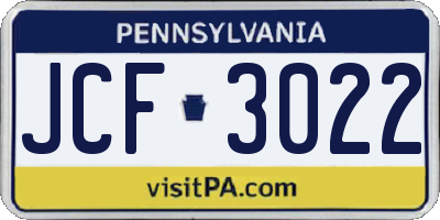 PA license plate JCF3022