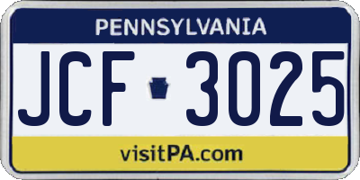 PA license plate JCF3025