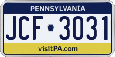 PA license plate JCF3031