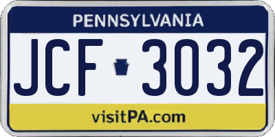 PA license plate JCF3032