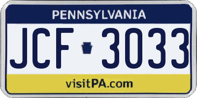 PA license plate JCF3033