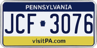 PA license plate JCF3076