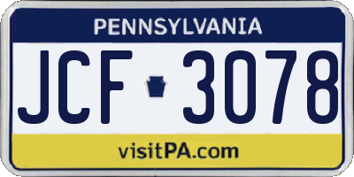 PA license plate JCF3078