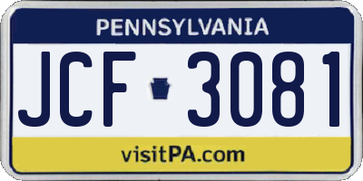 PA license plate JCF3081