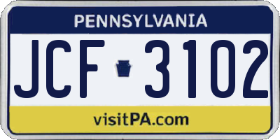PA license plate JCF3102