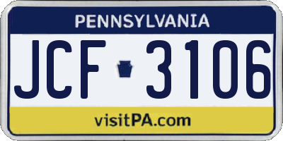 PA license plate JCF3106