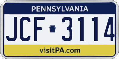 PA license plate JCF3114
