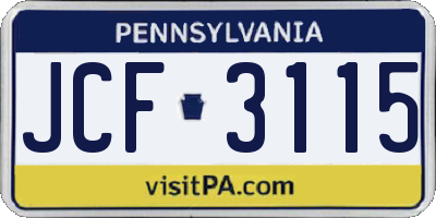 PA license plate JCF3115