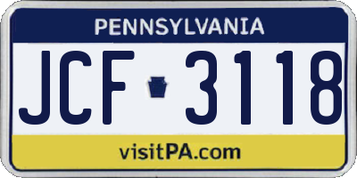 PA license plate JCF3118