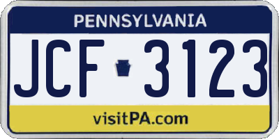 PA license plate JCF3123