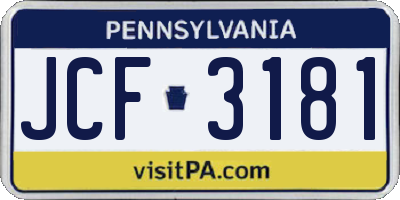 PA license plate JCF3181