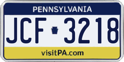 PA license plate JCF3218