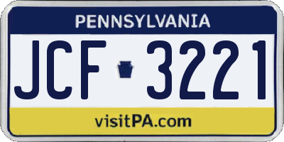 PA license plate JCF3221