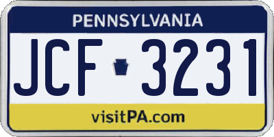 PA license plate JCF3231