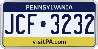 PA license plate JCF3232