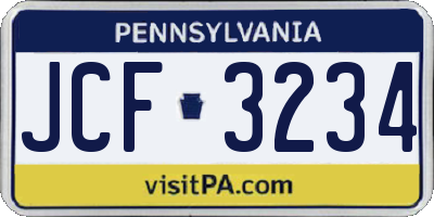 PA license plate JCF3234