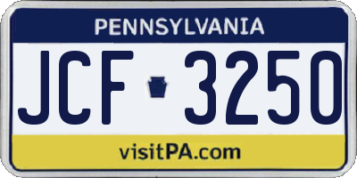 PA license plate JCF3250