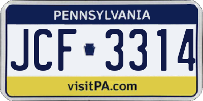 PA license plate JCF3314