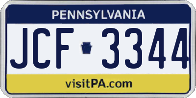 PA license plate JCF3344