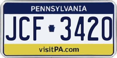 PA license plate JCF3420