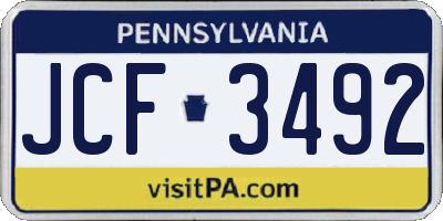 PA license plate JCF3492