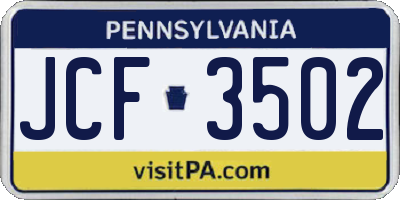 PA license plate JCF3502