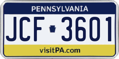 PA license plate JCF3601