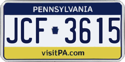 PA license plate JCF3615