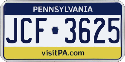 PA license plate JCF3625