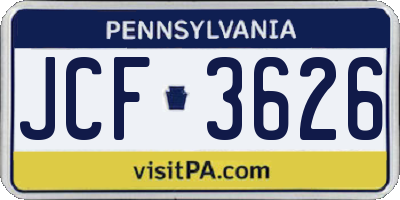 PA license plate JCF3626