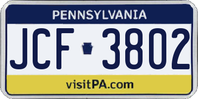 PA license plate JCF3802