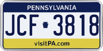 PA license plate JCF3818