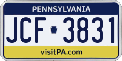 PA license plate JCF3831