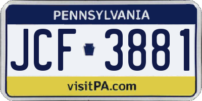 PA license plate JCF3881