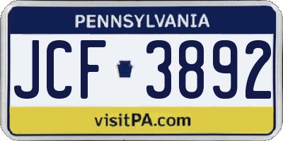PA license plate JCF3892