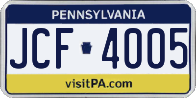 PA license plate JCF4005