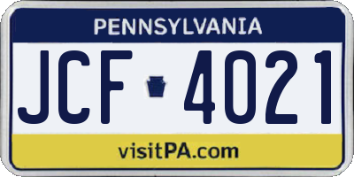 PA license plate JCF4021
