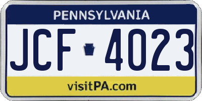 PA license plate JCF4023