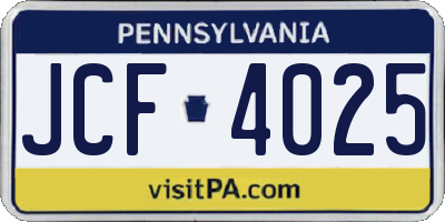PA license plate JCF4025