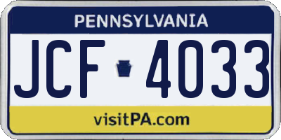 PA license plate JCF4033