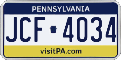 PA license plate JCF4034