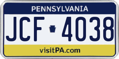PA license plate JCF4038