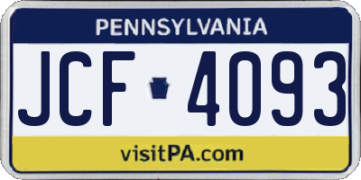 PA license plate JCF4093