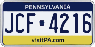 PA license plate JCF4216