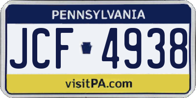 PA license plate JCF4938
