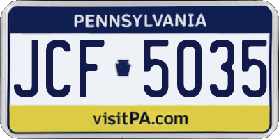 PA license plate JCF5035