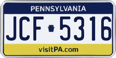 PA license plate JCF5316