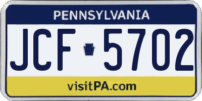PA license plate JCF5702