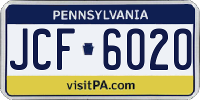 PA license plate JCF6020